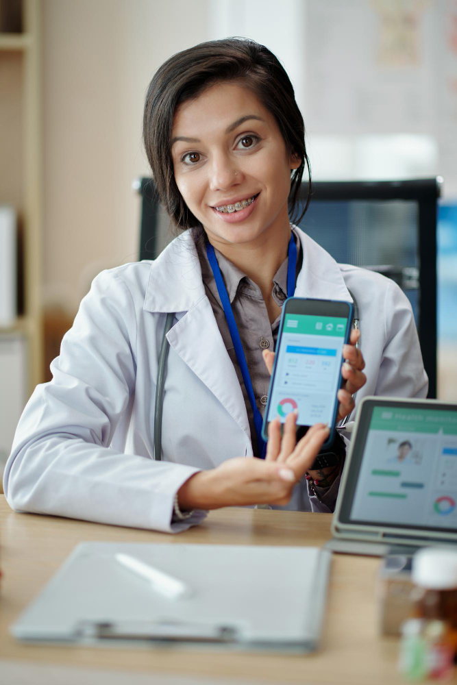 Doctor Recommending Healthcare App for telemedicine habbit development